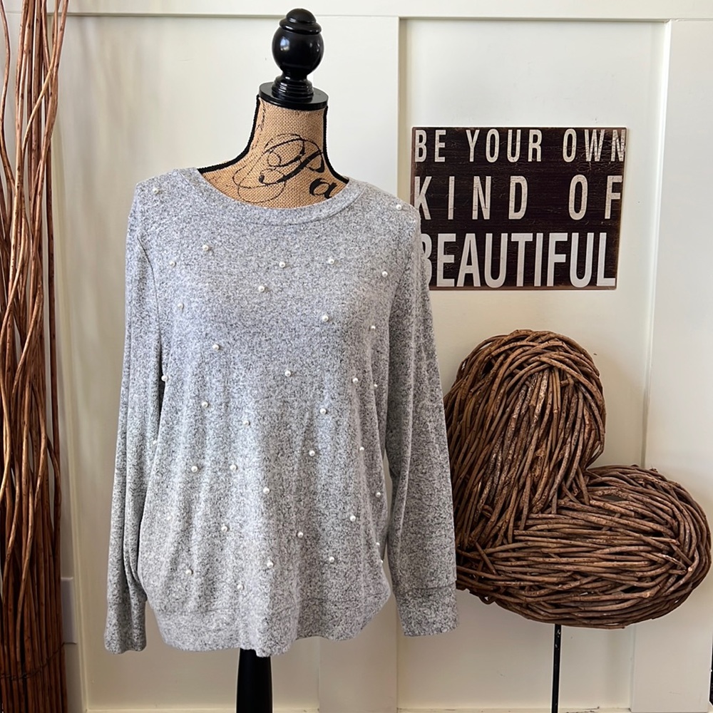 Juicy Couture Gray Long Sleeve Pearl Embellished Too